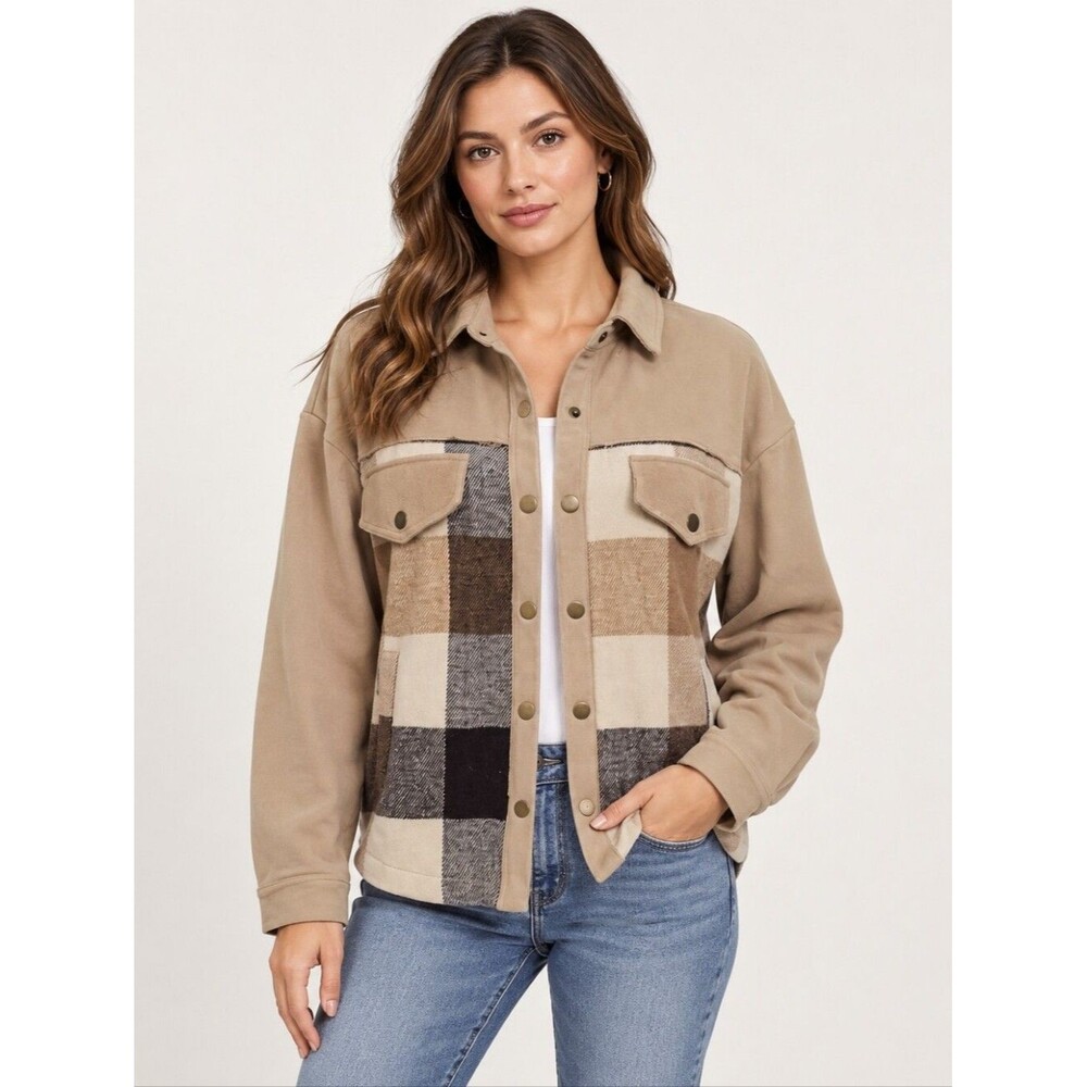 EUC Ces Femme women's plaid colorblock loose fit casual jacket top US S